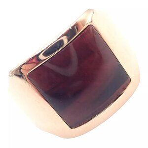 Authentic! Cartier 18k Rose Gold Santos Dumont Bull Eye Quartz Ring Certificate